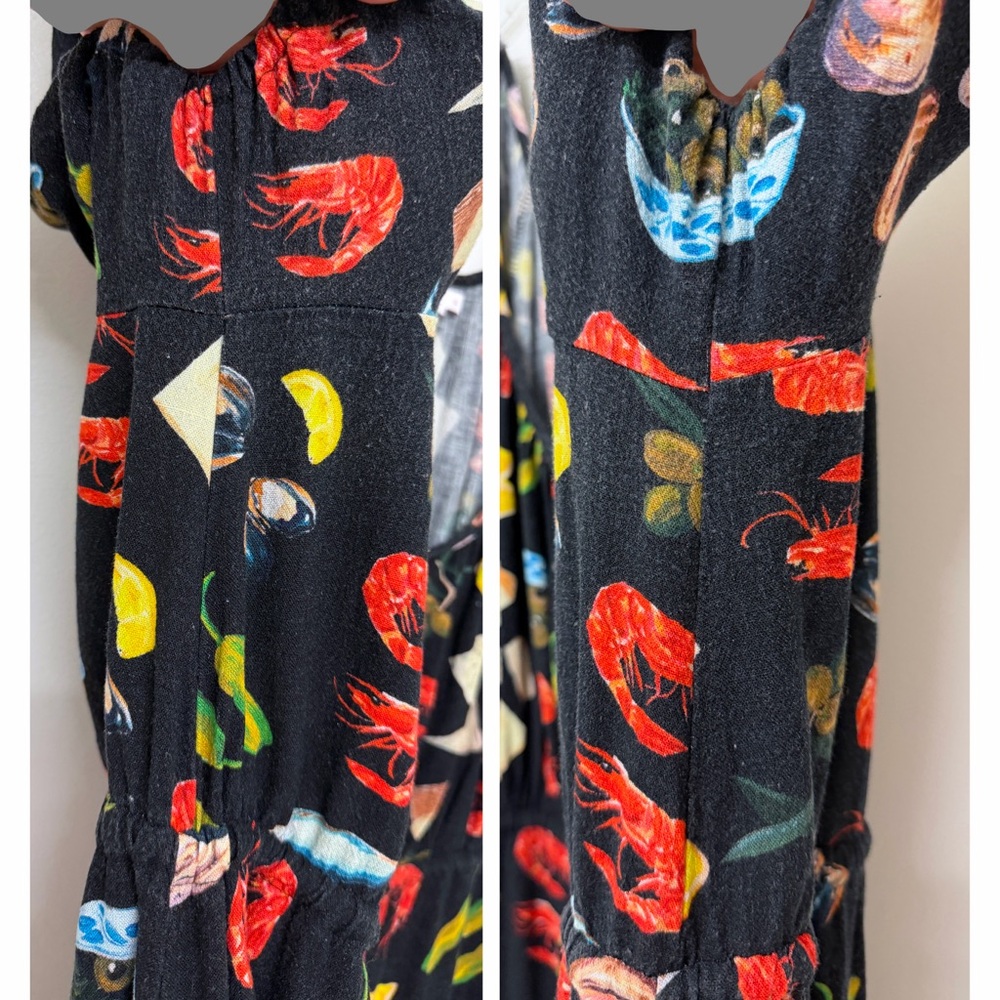 Lisa Says Gah Lux Food Print Maxi Dress Tapas Black Lemon Olive Fruit XL - Picture 14 of 14